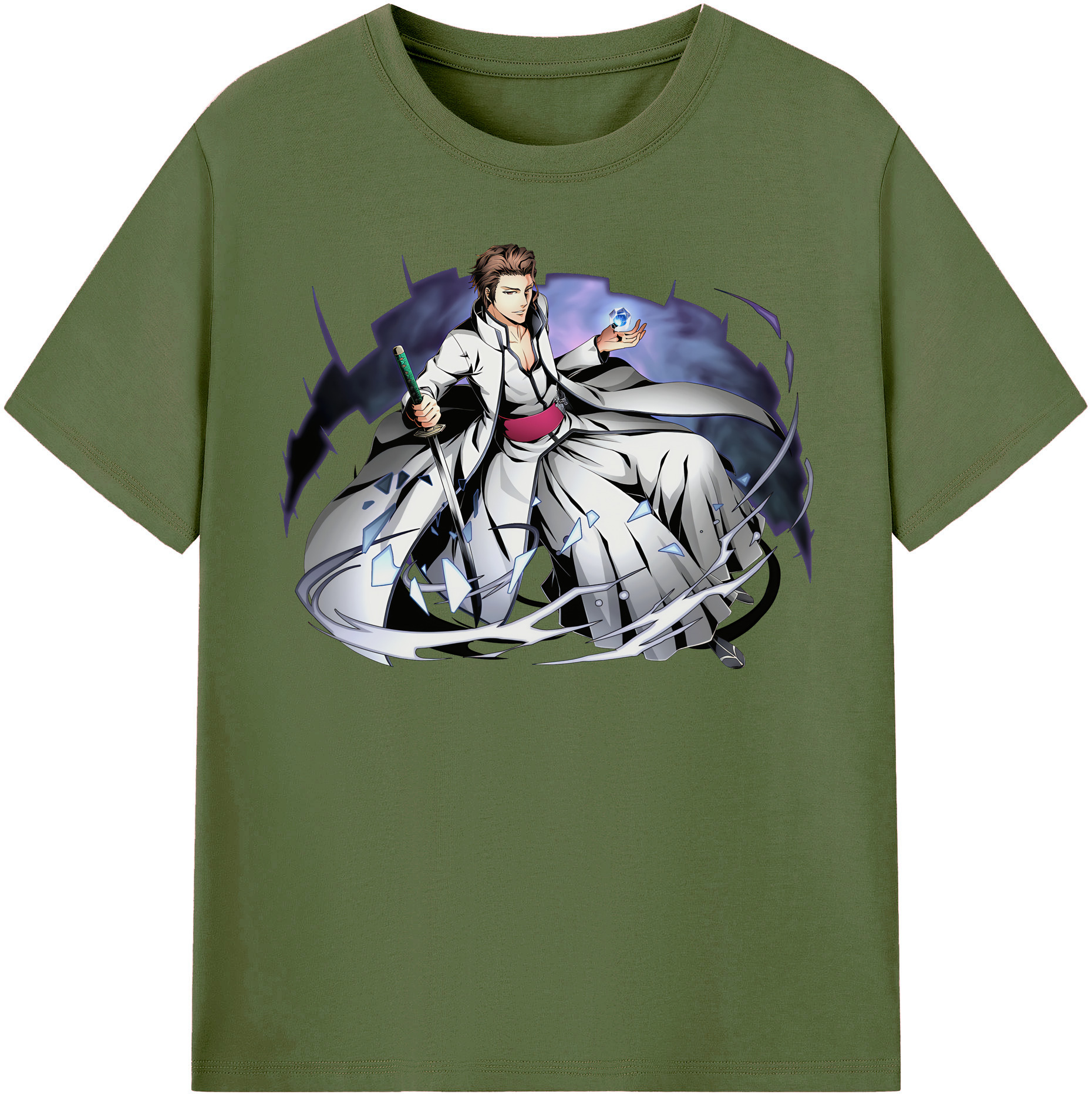（画像用） ブリーチ 藍染 惣右介（あいぜん そうすけ） BLEACH Aizen Sousuke 綿100％半袖Tシャツ（フロントプリント）